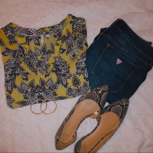 Vintage Pattern Yellow Hi-Low Blouse Plus Size